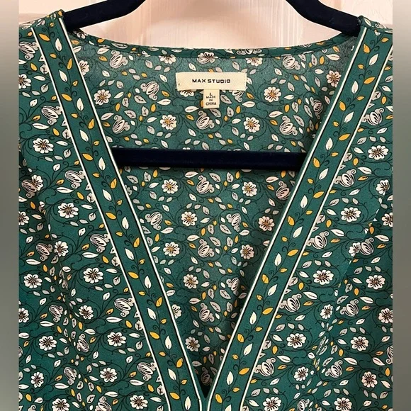 ‼️SOLD‼️NWOT Max Studio Long Sleeve Green Floral Midi Dress With Ruffle Details - Picture 4 of 9